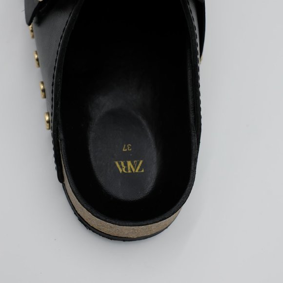 Zara Leather Low Heel Clog with Studs Size 6.5 - Picture 9 of 9